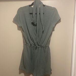 Sage Green Waffle Romper with tie waist